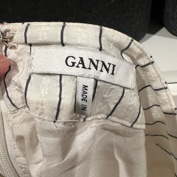 Ganni Women Silk Blend Off-White Black Stripe Wilkie Seersucker Midi Skirt - Picture 4 of 4